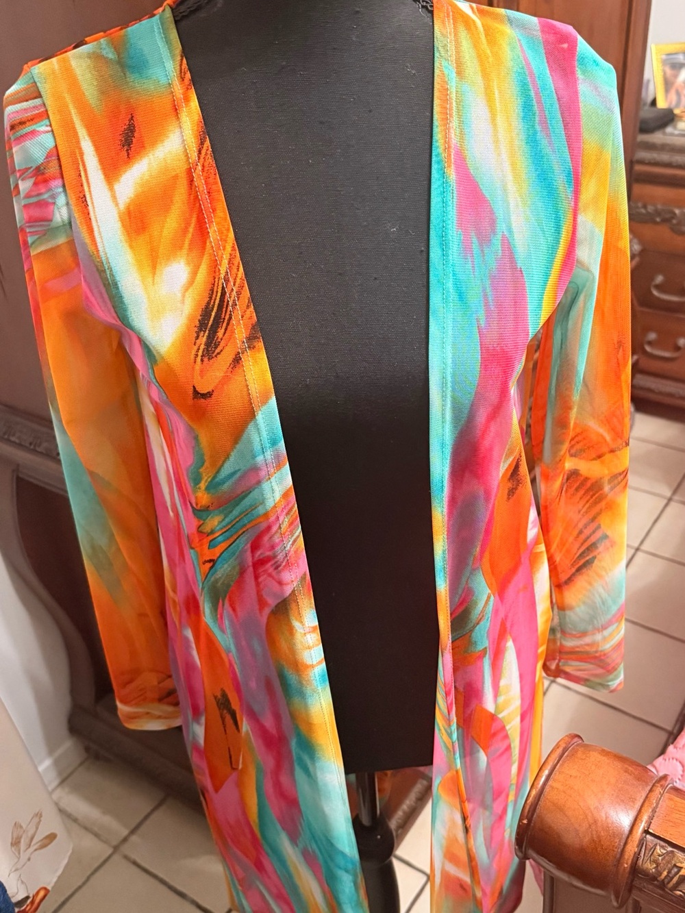Vibrant Multicolor Open Front Kimono Jacket